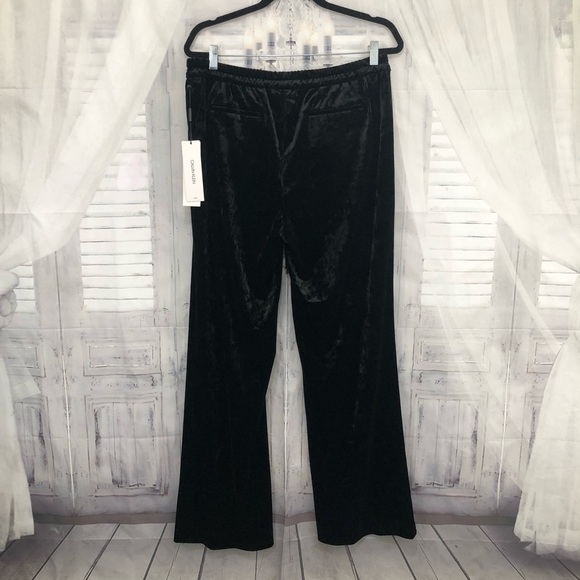 Calvin Klein Size 14 Black Crushed Velvet Wide Leg Trouser Pants Drawstring - Picture 7 of 11